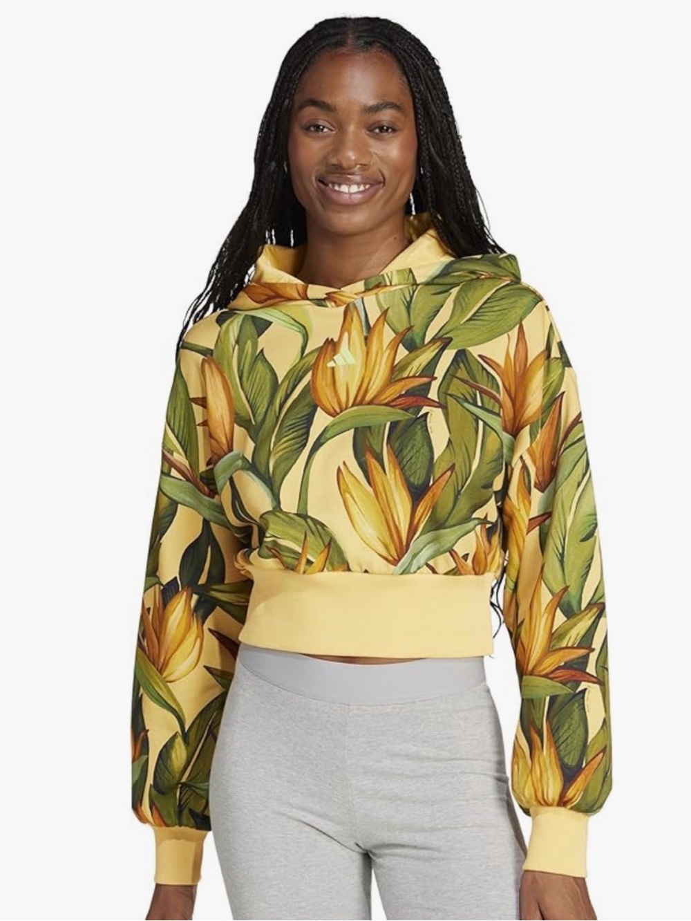 NWT- FARM Rio + Adidas LIMITED EDITION Tropical Print Cropped Hoodie